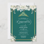 Elegant Emerald Green Foto QR Code Quinceañera Einladung (Vorderseite)