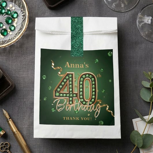 Elegant Emerald Green Gold 40th Birthday Gemstone Geschenktütchen