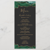 Elegant Emerald Green Gold Agate Dark Wedding Menükarte (Vorderseite)