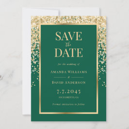 Elegant Emerald Green Gold Confetti Wedding Save The Date