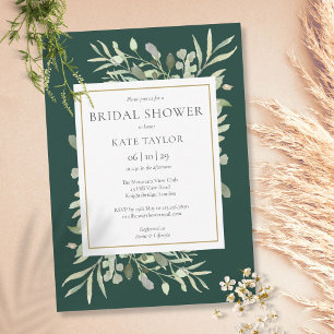Elegant Emerald Green Gold Greenery Bridal Shower Einladung