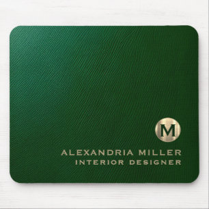 Elegant Emerald Green Gold Monogram Mousepad