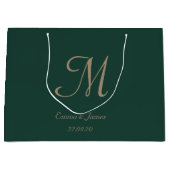 Elegant Emerald Green Gold Monogram Name Wedding Große Geschenktüte (Vorderseite)