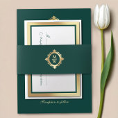 Elegant Emerald Green Gold Wedding Monogram Einladungsbanderole