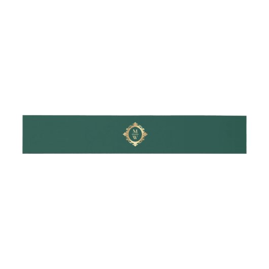 Elegant Emerald Green Gold Wedding Monogram Einladungsbanderole (Flach)