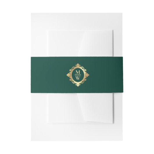 Elegant Emerald Green Gold Wedding Monogram Einladungsbanderole (Vorderseite Beispiel)