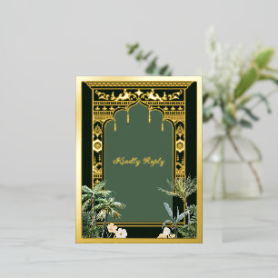 Elegant Emerald Green Indian Wedding RSVP Postcard Folien Feiertagspostkarte