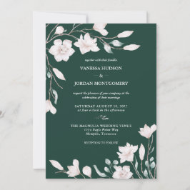 Elegant Emerald Green Magnolia Wedding Einladung