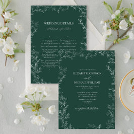 Elegant Emerald Green Minimal Leaf Details Wedding Einladung