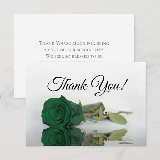 Elegant Emerald Green Mirrored Rose Simple Wedding Dankeskarte (Vorne/Hinten)
