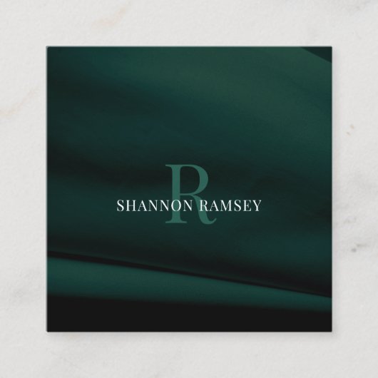 Elegant Emerald Green Monogram Quadratische Visitenkarte (Vorderseite)