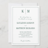 Elegant Emerald Green Monogram Wedding  Einladung (Vorderseite)