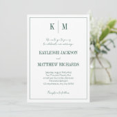 Elegant Emerald Green Monogram Wedding  Einladung (Stehend Vorderseite)