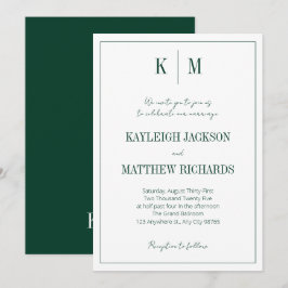 Elegant Emerald Green Monogram Wedding  Einladung