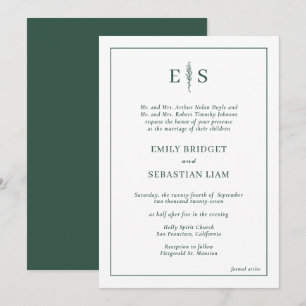 Elegant Emerald Green Monogram Wedding Einladung