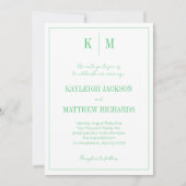 Elegant Emerald Green Monogram Wedding  Einladung (Vorderseite)