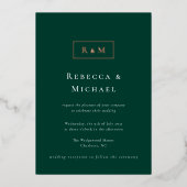 Elegant Emerald Green Monogram Wedding Folieneinladung (Vorderseite)