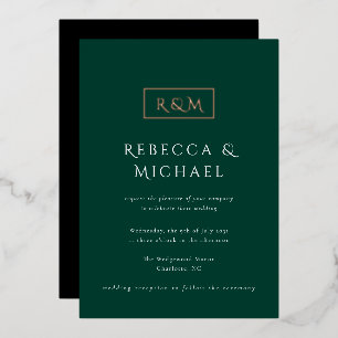 Elegant Emerald Green Monogram Wedding Folieneinladung