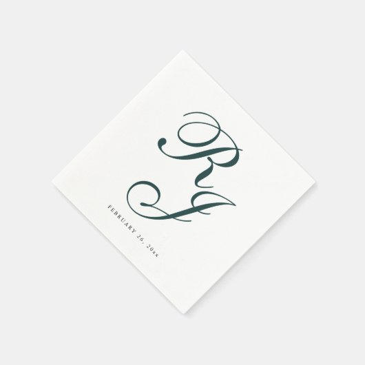 Elegant Emerald Green Monogram Wedding Napkins Serviette (Ecke)