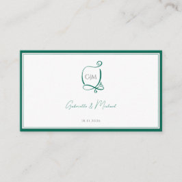 Elegant Emerald Green Monogram Wedding RSVP Begleitkarte