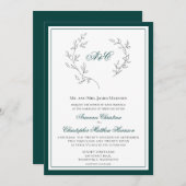 Elegant Emerald Green Monogram Wreath Wedding Einladung (Vorne/Hinten)