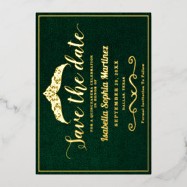 Elegant Emerald Green Quinceañera Save the Date Folieneinladung
