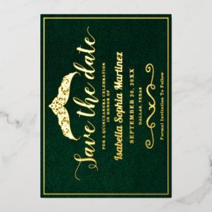 Elegant Emerald Green Quinceañera Save the Date Folieneinladung