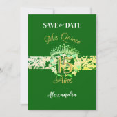 Elegant Emerald Green Quinceñera Spanisch Save The Date (Vorderseite)