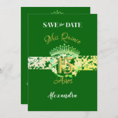 Elegant Emerald Green Quinceñera Spanisch Save The Date (Vorne/Hinten)