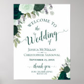 Elegant Emerald Green Rose Boho Wedding Welcome Poster (Vorne)