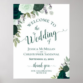 Elegant Emerald Green Rose Boho Wedding Welcome Poster