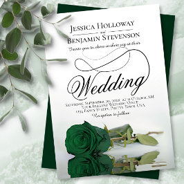 Elegant Emerald Green Rose Classy Script Wedding Einladung