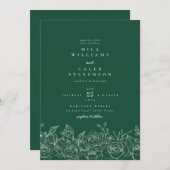 Elegant Emerald Green Rose Floral Wedding Invitati Einladung (Vorne/Hinten)