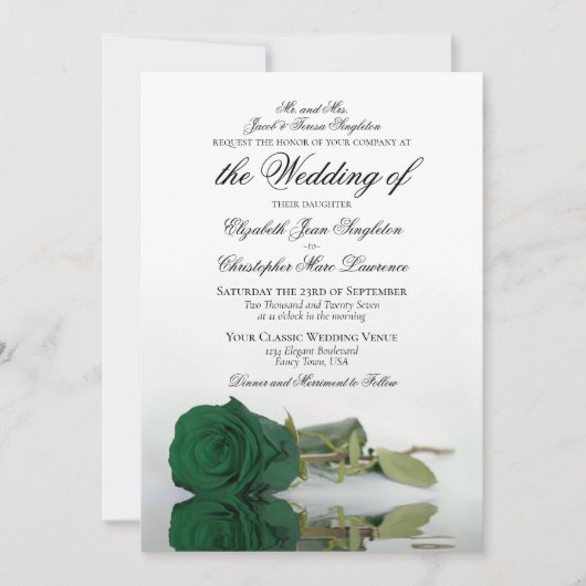 Elegant Emerald Green Rose Formal Wedding Einladung (Vorderseite)