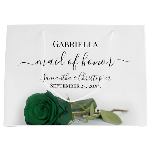 Elegant Emerald Green Rose Maid of Honor Wedding Große Geschenktüte (Vorderseite)