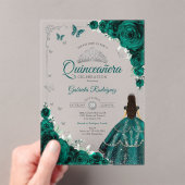 Elegant Emerald Green Roses Silver Quinceanera Acryleinladungen (Insitu (Handheld))