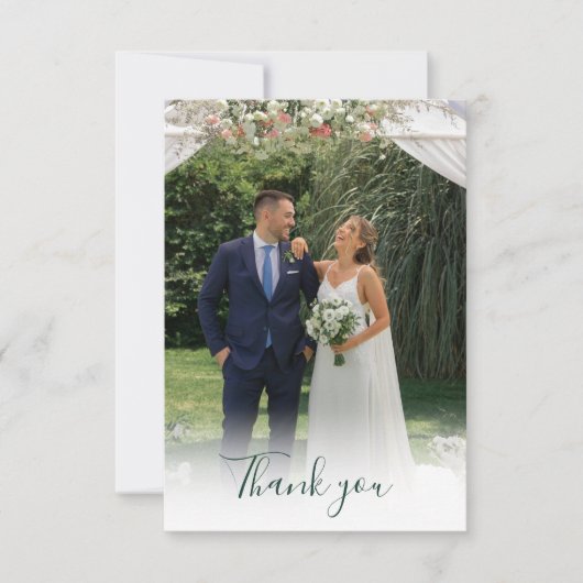 Elegant Emerald Green Script Foto Wedding Dankeskarte (Vorderseite)