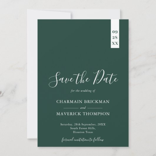 Elegant Emerald Green Script Wedding Save The Date (Vorderseite)