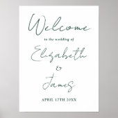 Elegant Emerald Green Script Wedding Welcome Sign Poster (Vorne)