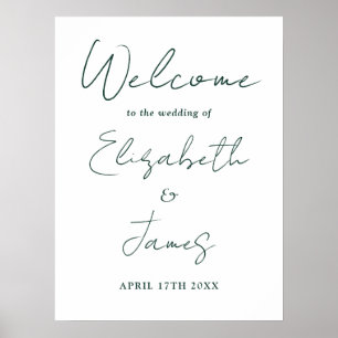 Elegant Emerald Green Script Wedding Welcome Sign Poster