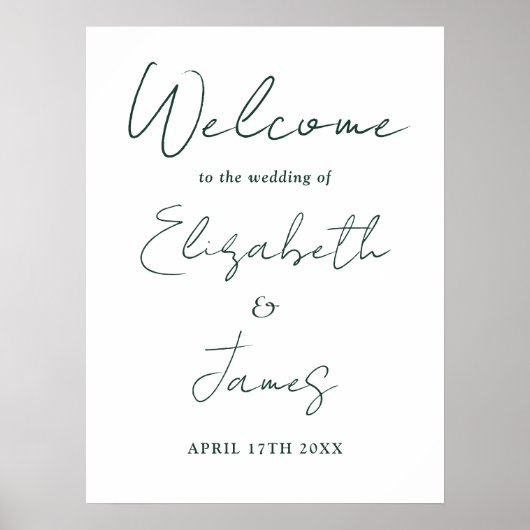 Elegant Emerald Green Script Wedding Welcome Sign Poster (Vorne)