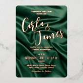 Elegant Emerald Green Silk Gold Moderne Hochzeit Folieneinladung (Vorderseite)