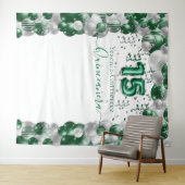 Elegant Emerald Green Sparkle Quinceañera Balloon Wandteppich (Beispiel (Horizontal))