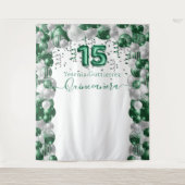 Elegant Emerald Green Sparkle Quinceañera Balloon Wandteppich (Vorderseite)