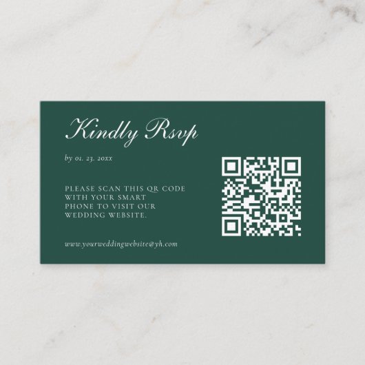 Elegant Emerald Green UAWG QR Code Wedding Begleitkarte (Vorderseite)