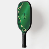 Elegant Emerald Green und Black Agate Mit Monogram Pickleball Schläger (Links)