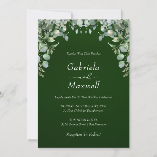 Elegant Emerald Green und Eucalyptus Wedding Einladung (Vorderseite)