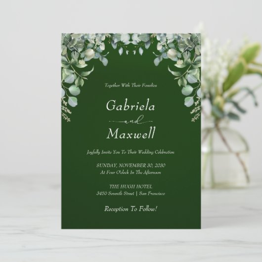 Elegant Emerald Green und Eucalyptus Wedding Einladung (Stehend Vorderseite)