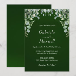 Elegant Emerald Green und Eucalyptus Wedding Einladung