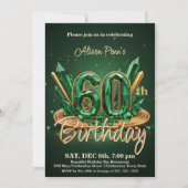 Elegant Emerald Green und Gold 60. Geburtstag Einladung (Vorderseite)